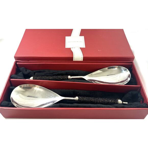 Pottery Barn Bronze Seed Bead Long Serving Spoons Set in Box 10” India - Picture 1 of 5